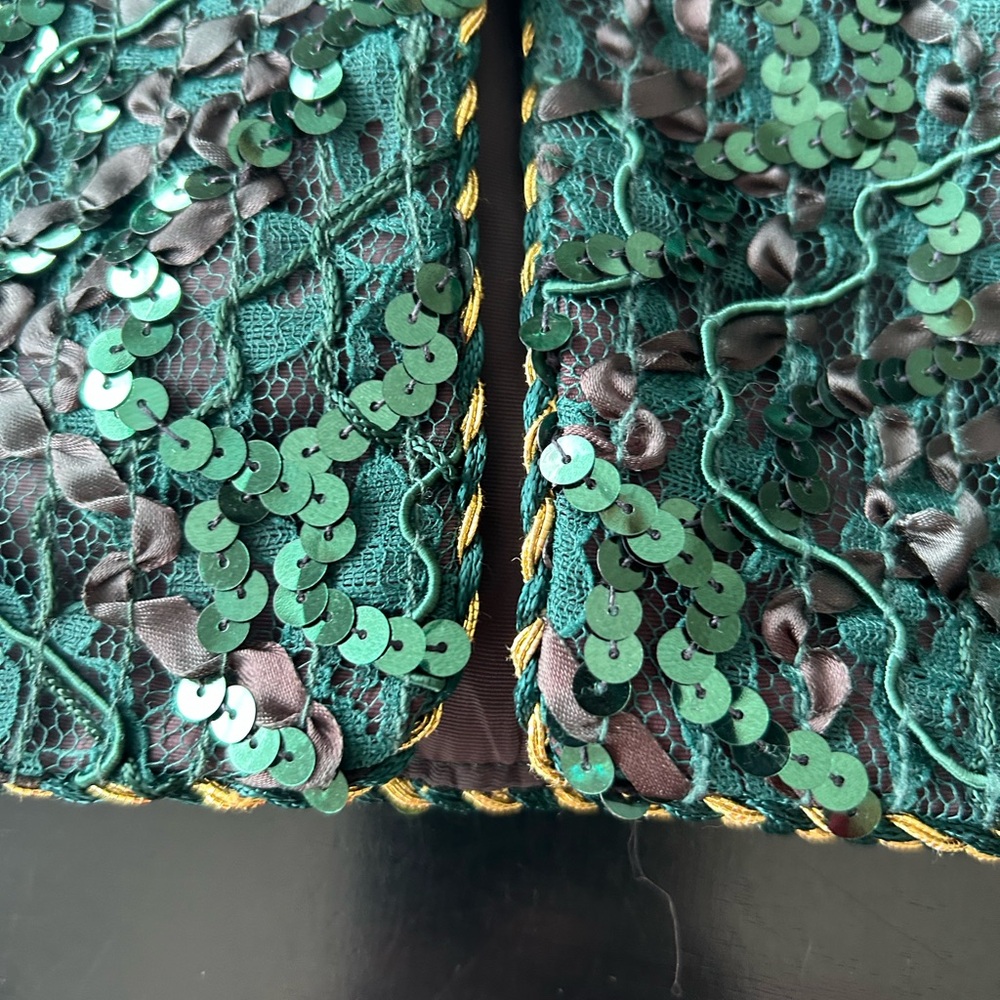 Karen Lawrence By Matthew Sequin Jacket Green 8 Vintage Gold Cord Detail Glam - Picture 4 of 15